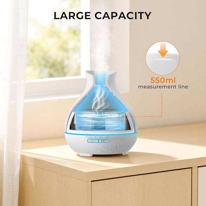 Aromatherapy Essential Oil Diffuser 550ml 12 Hours White Wood Grain Aroma Diffuser with Timer for Large Room, Home, Baby