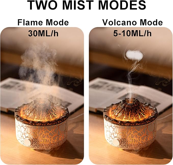 Aromatherapy Essential Oil Diffuser, 560ml Ultrasonic Cool Mist Diffuser/Humidifier with Flame & Volcano 2 Mist Mode