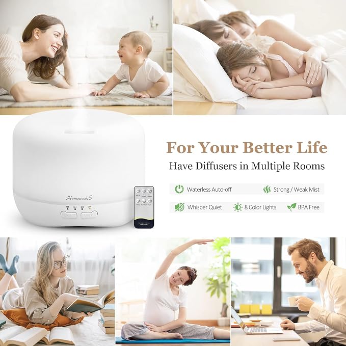 Aromatherapy Essential Oil Diffuser for Room: 500ml Colorful Aroma Air Humidifier with Adjustable Cool Mist Mode, alternate