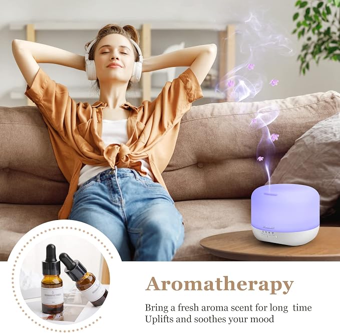 Aromatherapy Essential Oil Diffuser for Room: 500ml Colorful Aroma Air Humidifier with Adjustable Cool Mist Mode, alternate