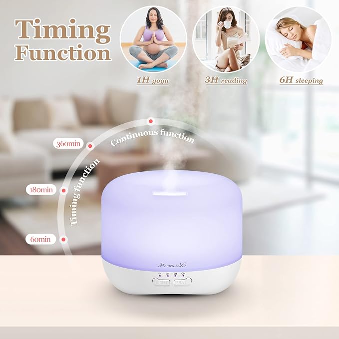 Aromatherapy Essential Oil Diffuser for Room: 500ml Colorful Aroma Air Humidifier with Adjustable Cool Mist Mode, alternate