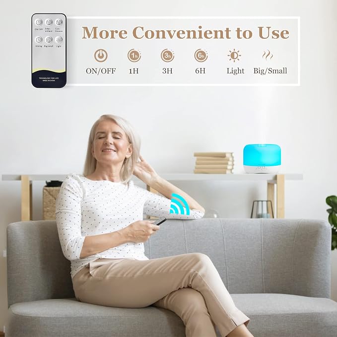 Aromatherapy Essential Oil Diffuser for Room: 500ml Colorful Aroma Air Humidifier with Adjustable Cool Mist Mode, alternate