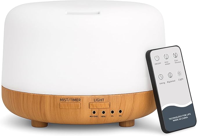 Aromatherapy Essential Oil Home Diffuser with Remote Control, 300ML Large Room Cool Mist Air Humidifier, 8 Hours Quiet