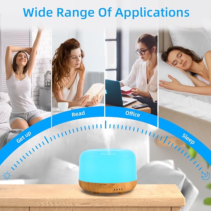 Aromatherapy Essential Oil Home Diffuser with Remote Control, 300ML Large Room Cool Mist Air Humidifier, 8 Hours Quiet