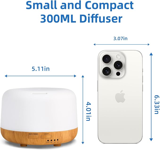Aromatherapy Essential Oil Home Diffuser with Remote Control, 300ML Large Room Cool Mist Air Humidifier, 8 Hours Quiet