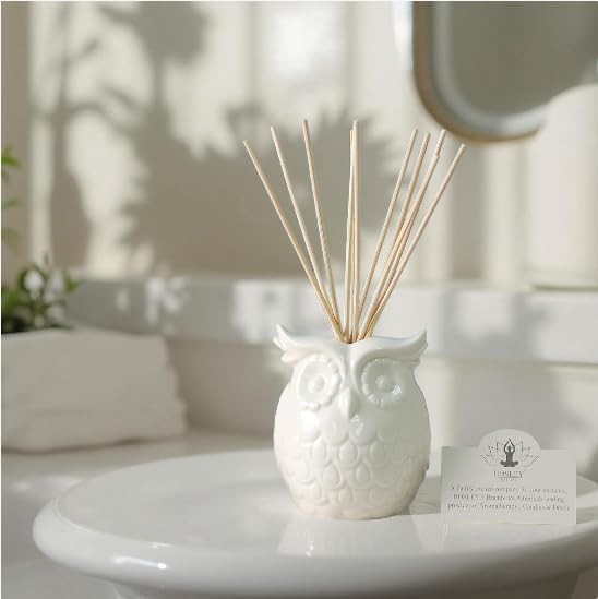 Aromatherapy Vanilla Diffuser Oil with Ceramic Owl Farmhouse Bottle & Reed Sticks - 110ml Ideal Gift for Home Decor