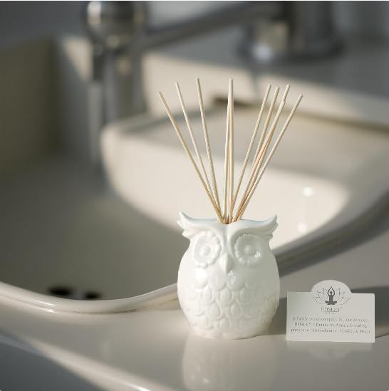 Aromatherapy Vanilla Diffuser Oil with Ceramic Owl Farmhouse Bottle & Reed Sticks - 110ml Ideal Gift for Home Decor