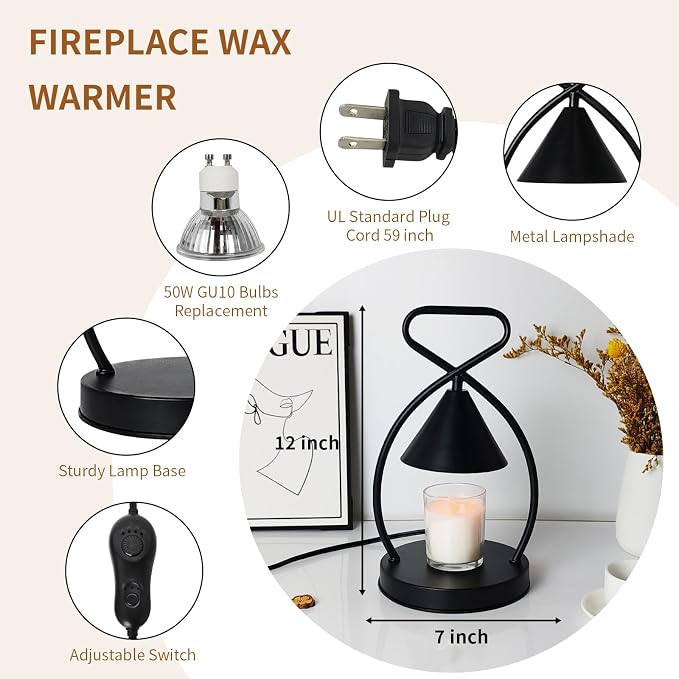 Art Candle Warmer Lamp Home Decor - Dimmable Wax Melt Warmer with Timer & 2 Bulbs, Gift Ideas for Housewarming, Birthday