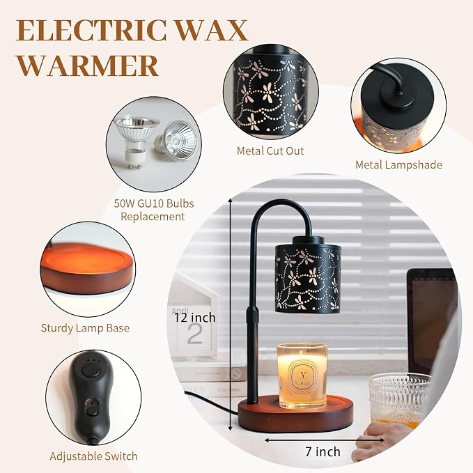 Art Candle Warmer Lamp Room Decor - Dragonfly Gifts for Women - Candle Warmer Lamp with Timer & 2 Bulbs Replacement
