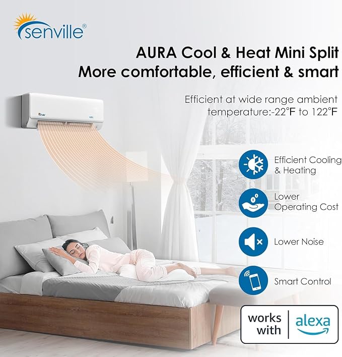 AURA Series Mini Split Air Conditioner Inverter Heat Pump, 6000 BTU, Compatible with Alexa, Energy Star, White, alternate