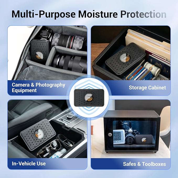Auto Power-off Rechargeable Desiccant Dehumidifier with USB-C Cable, Reusable Portable Moisture Humidity Absorber Dryer