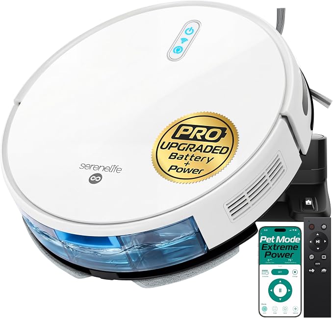 Automatic Robot Vacuum Cleaner and Mop Combo, Pro Edition with Upgraded Battery, Extreme Suction, Internal Water Tank - Smart
