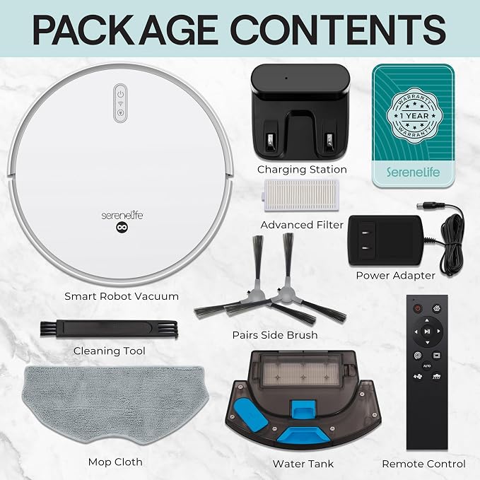 Automatic Robot Vacuum Cleaner and Mop Combo, Pro Edition with Upgraded Battery, Extreme Suction, Internal Water Tank - Smart