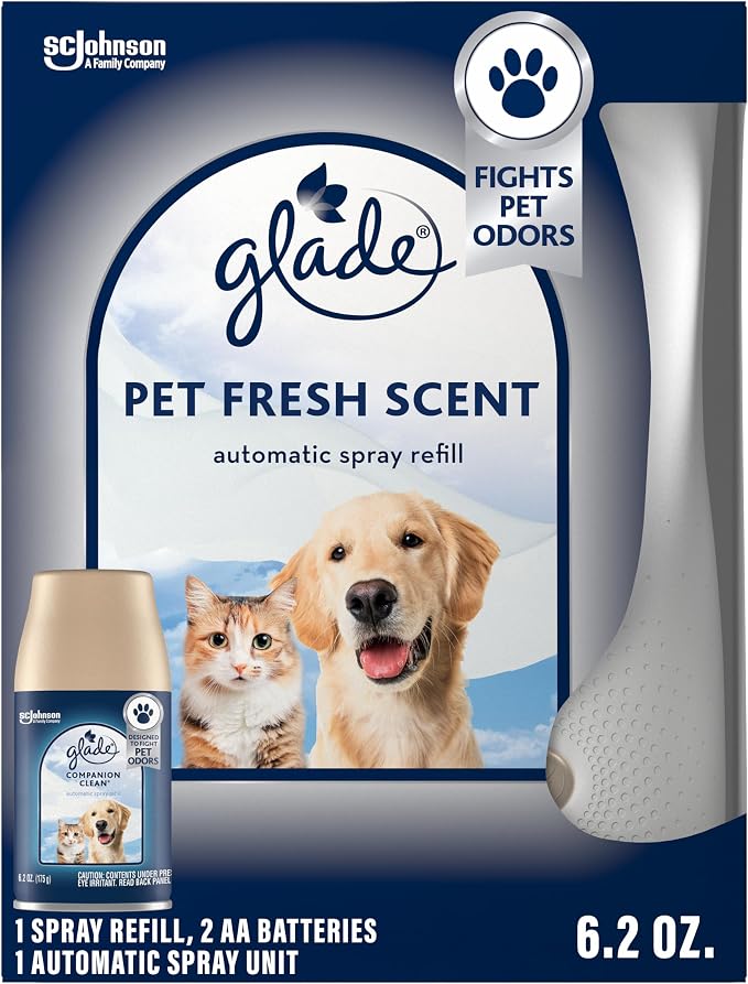 Automatic Spray Refill Starter Kit, Pet Fresh Scent, Scented Air Freshener for Home and Bathroom, 6.2 Oz, 1 Holder + 1