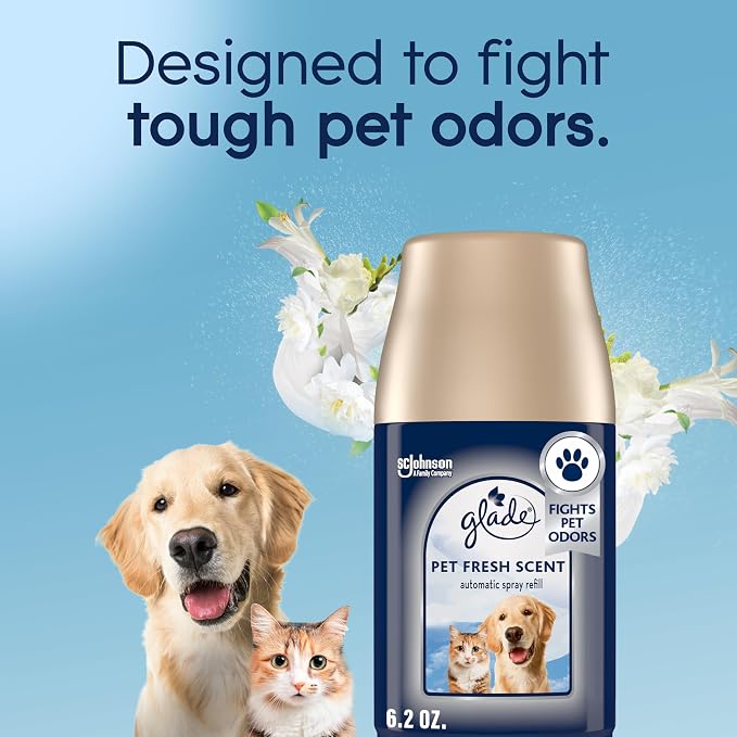 Automatic Spray Refill Starter Kit, Pet Fresh Scent, Scented Air Freshener for Home and Bathroom, 6.2 Oz, 1 Holder + 1