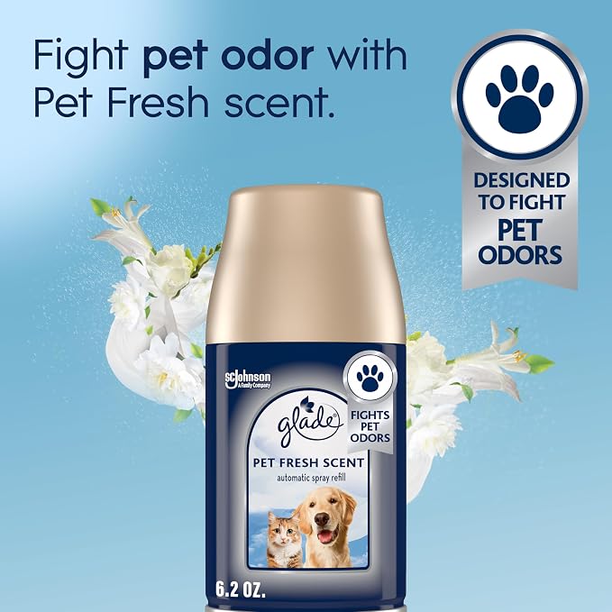 Automatic Spray Refill Starter Kit, Pet Fresh Scent, Scented Air Freshener for Home and Bathroom, 6.2 Oz, 1 Holder + 1