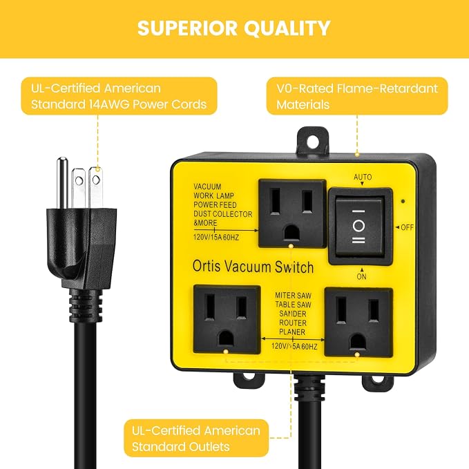 Automatic Vacuum Switch, Vacuum Switch for More Power Tools, Delay Vacuum On/Off to Prevent Circuit Overload and Tripping