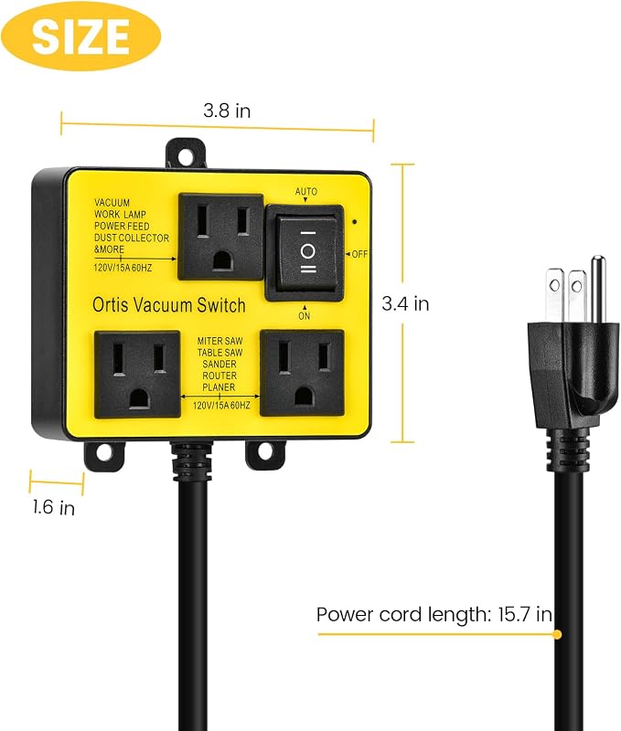 Automatic Vacuum Switch, Vacuum Switch for More Power Tools, Delay Vacuum On/Off to Prevent Circuit Overload and Tripping