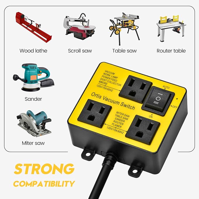 Automatic Vacuum Switch, Vacuum Switch for More Power Tools, Delay Vacuum On/Off to Prevent Circuit Overload and Tripping