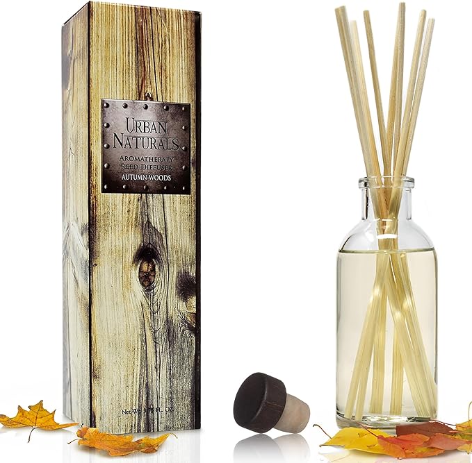 Autumn Woods Reed Diffuser Set - Dark Walnut, English Lavender and White Amber - A Fresh, Earthy, product image