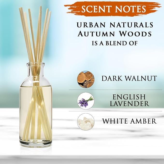 Autumn Woods Reed Diffuser Set - Dark Walnut, English Lavender and White Amber - A Fresh, Earthy, alternate product view 3