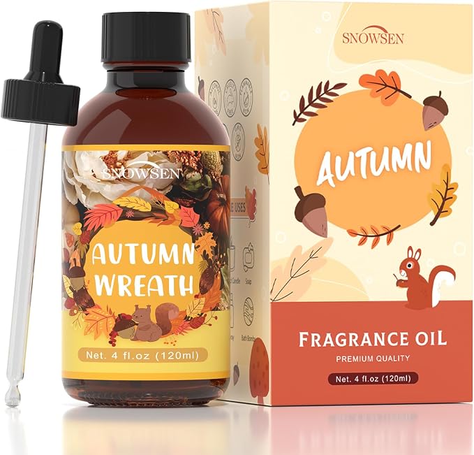 Autumn Wreath Fragrance Oil, Huge 4 Fl Oz, Premium Grade Essential Oil for Diffuser and Aromatherapy, Fall Scent for Soap
