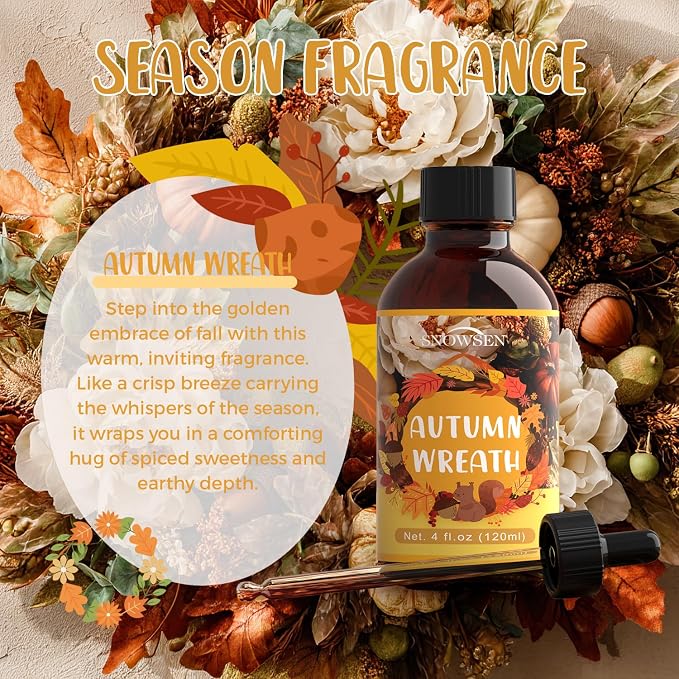 Autumn Wreath Fragrance Oil, Huge 4 Fl Oz, Premium Grade Essential Oil for Diffuser and Aromatherapy, Fall Scent for Soap