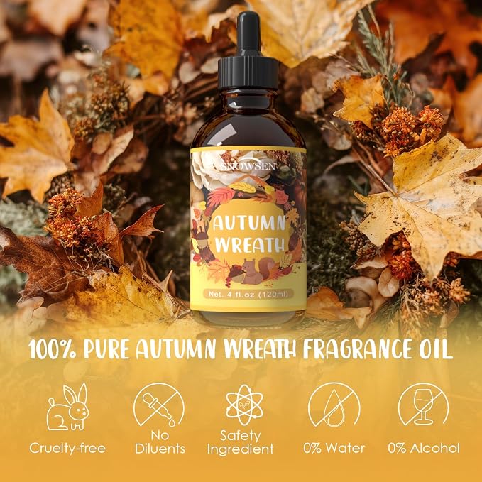 Autumn Wreath Fragrance Oil, Huge 4 Fl Oz, Premium Grade Essential Oil for Diffuser and Aromatherapy, Fall Scent for Soap