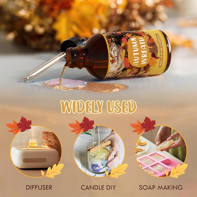 Autumn Wreath Fragrance Oil, Huge 4 Fl Oz, Premium Grade Essential Oil for Diffuser and Aromatherapy, Fall Scent for Soap