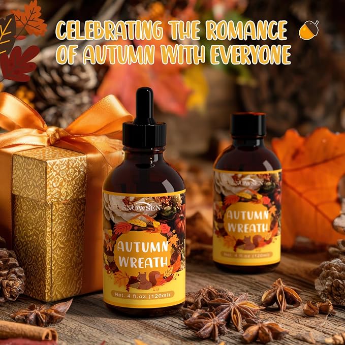Autumn Wreath Fragrance Oil, Huge 4 Fl Oz, Premium Grade Essential Oil for Diffuser and Aromatherapy, Fall Scent for Soap