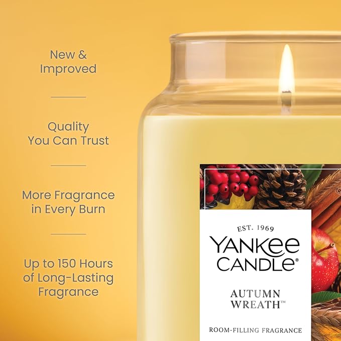 Autumn Wreath, Thanksgiving Scented Candle, 22oz Large Jar with up to 150 Hour Burn Time, Giftable, alternate product view 3