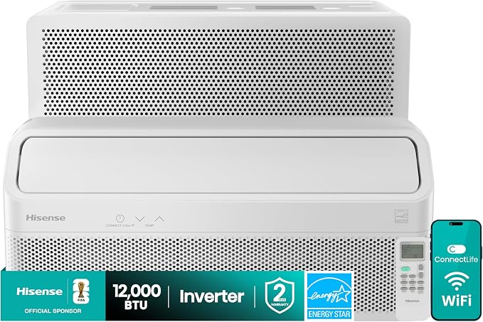 AWL1225TW1W Window Air Conditioner, White, 12000 BTU Smart Inverter, L Shaped, Open Window Flexibility, Easy Installation