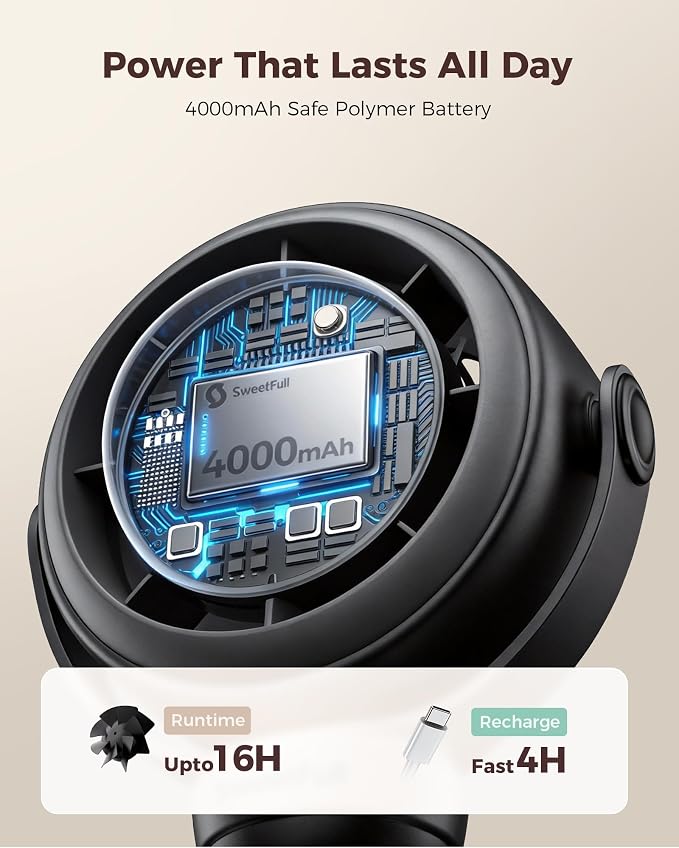 Baby Stroller Fan - 4000mAh Rechargeable 4-Speed Quiet with LED Display & Night Light, Mini Portable 360° Clip, alternate