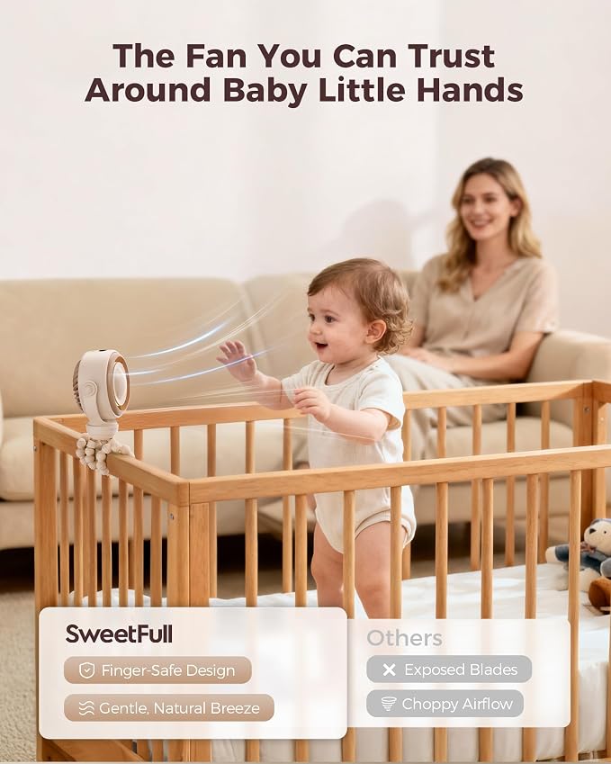 Baby Stroller Fan - 4000mAh Rechargeable 4-Speed Quiet with LED Display & Night Light, Mini Portable 360° Clip, alternate