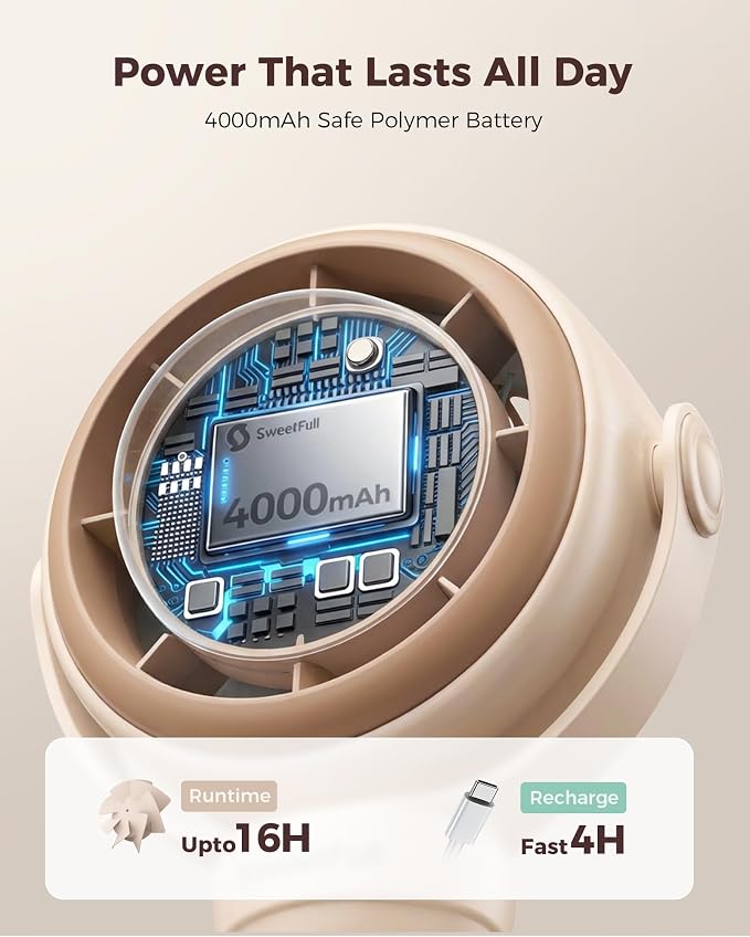 Baby Stroller Fan - 4000mAh Rechargeable 4-Speed Quiet with LED Display & Night Light, Mini Portable 360° Clip, alternate