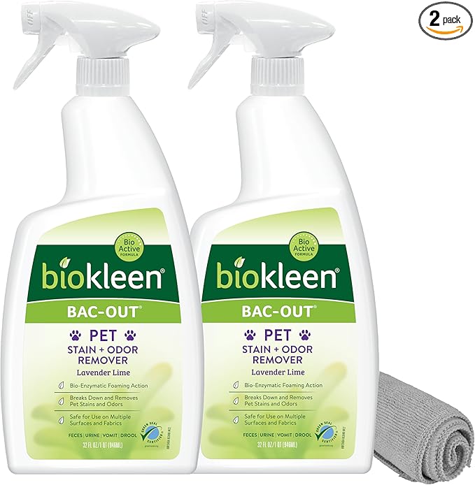 Bac-Out Pet Urine Odor Eliminator - 32 Ounce Spray 2 Pack - Enzymatic, Natural, Destroys Stains & Odors Safely, product image
