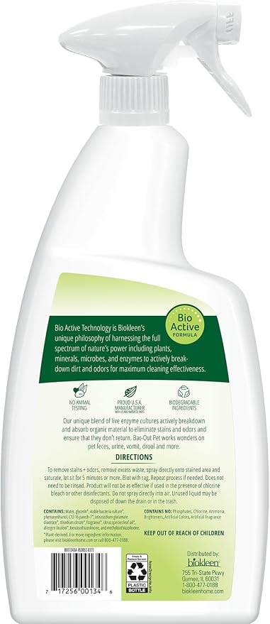 Bac-Out Pet Urine Odor Eliminator - 32 Ounce Spray 2 Pack - Enzymatic, Natural, Destroys Stains & Odors Safely, alternate