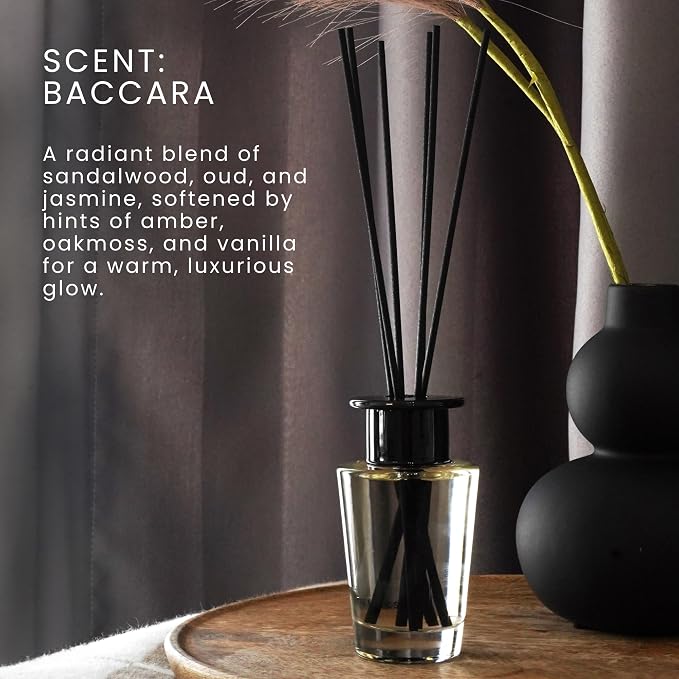 Baccara Reed Diffuser for Home - Luxury Scent Diffuser with Premium Fiber Reeds for Lasting Gentle Dispersal - Natural
