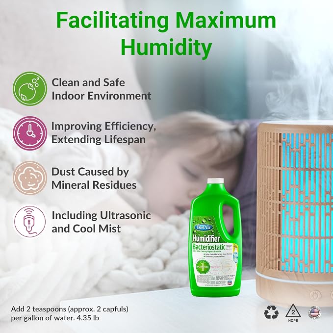 Bacteriostatic Humidifier Water Treatment – Comprehensive Humidifier Cleaning Solution – Universal Humidifier Water Additive