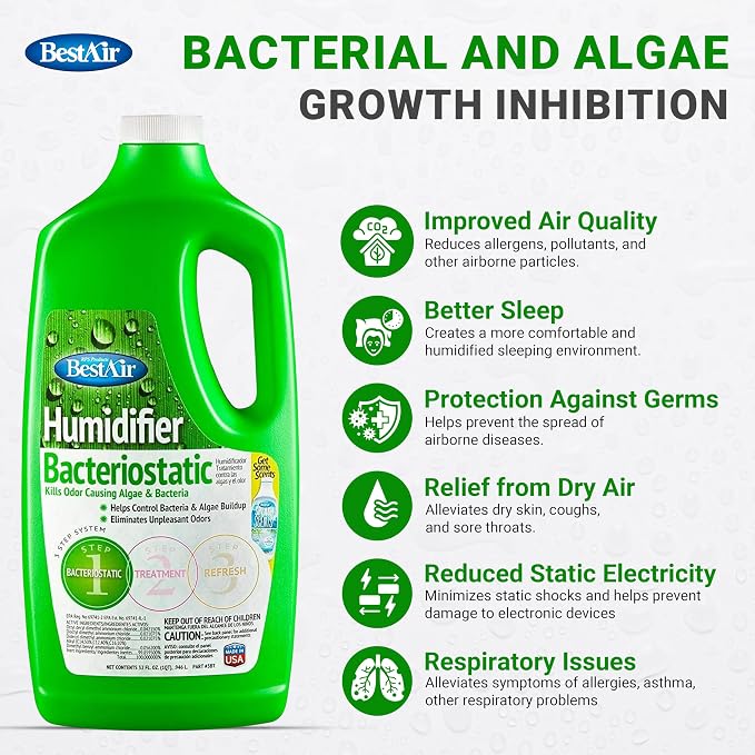 Bacteriostatic Humidifier Water Treatment – Comprehensive Humidifier Cleaning Solution – Universal Humidifier Water Additive