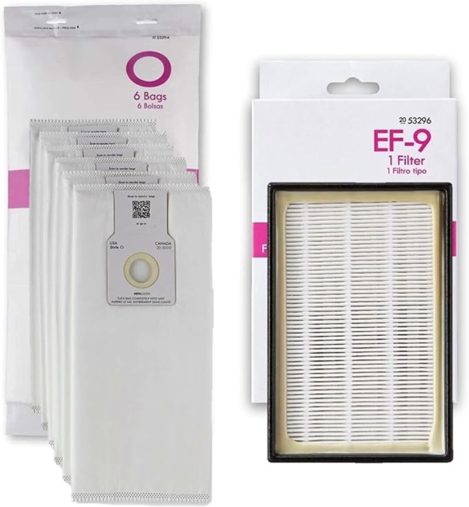 Bag + Filter Kit Compatible with Elite Upright Vacuum Cleaners. 6 Type O 53294 Bags + 1 EF-9 53296 Exhaust HEPA