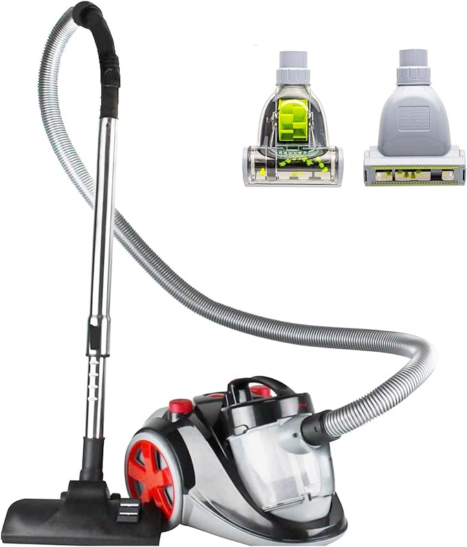 Bagless Canister Vacuum Cleaner with Powerful Multi-Surface Suction, Telescoping Wand and Automatic Cord Rewind, Lightweight