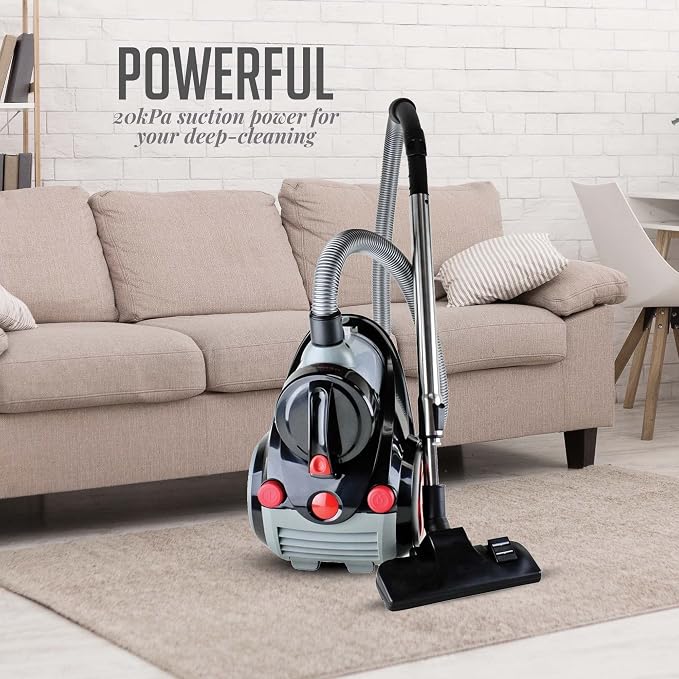 Bagless Canister Vacuum Cleaner with Powerful Multi-Surface Suction, Telescoping Wand and Automatic Cord Rewind, Lightweight
