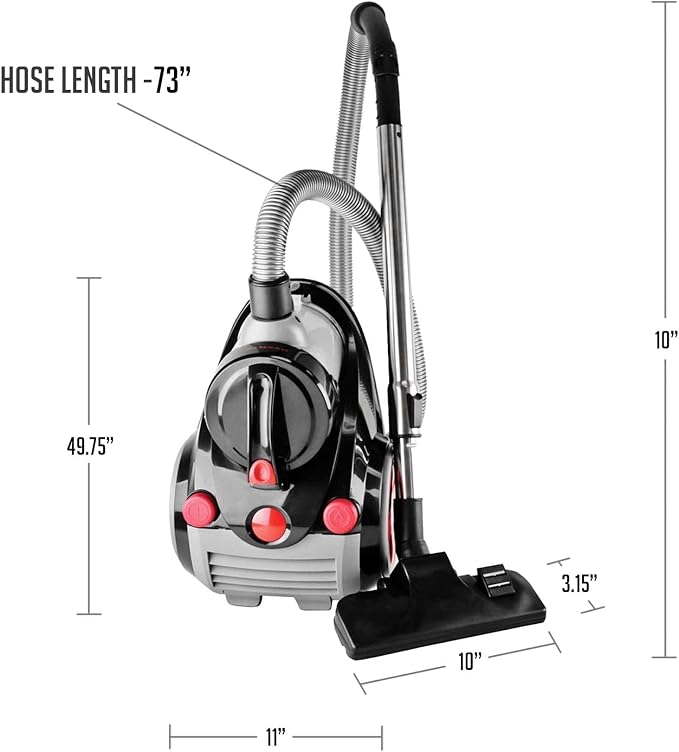 Bagless Canister Vacuum Cleaner with Powerful Multi-Surface Suction, Telescoping Wand and Automatic Cord Rewind, Lightweight