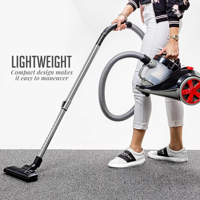 Bagless Canister Vacuum Cleaner with Powerful Multi-Surface Suction, Telescoping Wand and Automatic Cord Rewind, Lightweight