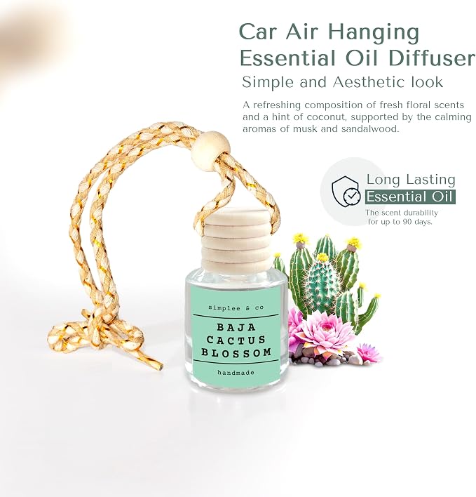 Baja Cactus Blossom, Car Air Hanging Essential Oil Diffuser, Car Air Freshener Diffuser with Long Lasting Essential Oils
