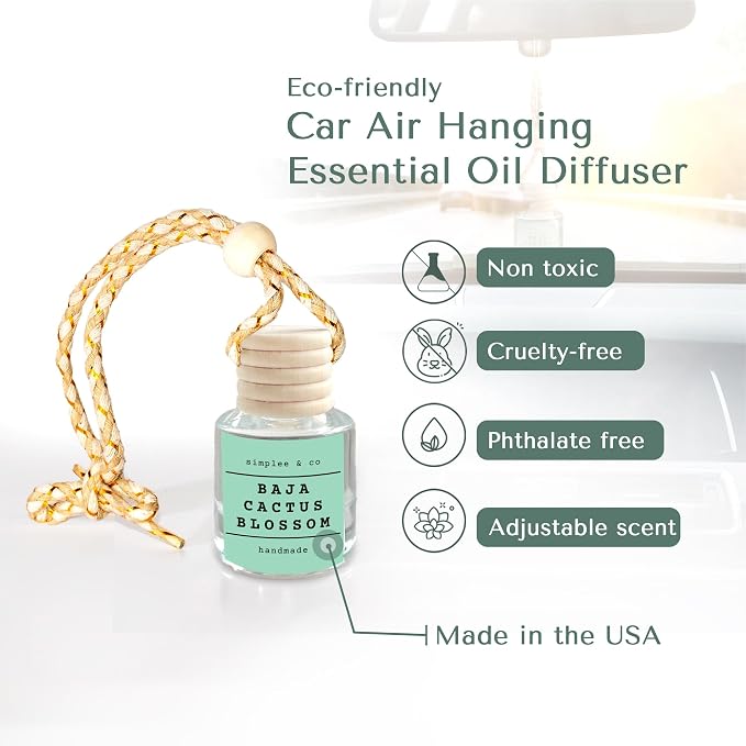 Baja Cactus Blossom, Car Air Hanging Essential Oil Diffuser, Car Air Freshener Diffuser with Long Lasting Essential Oils