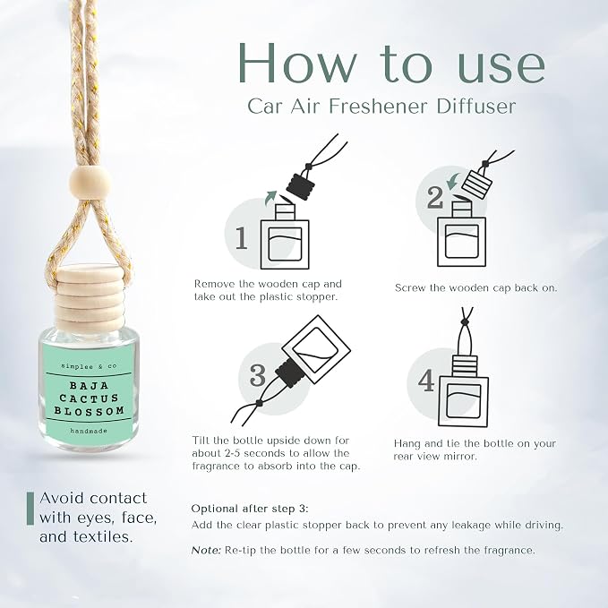 Baja Cactus Blossom, Car Air Hanging Essential Oil Diffuser, Car Air Freshener Diffuser with Long Lasting Essential Oils
