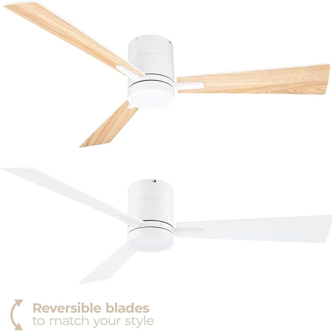 Bali 42in 3-Blade Smart Indoor or Outdoor Flush Mount Ceiling Fan 2700K-6000K CCT Tunable Range LED Light Kit in Matte White