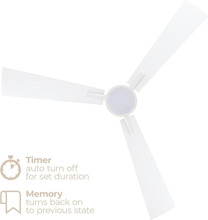 Bali 52in 3-Blade Smart Indoor or Outdoor Flush Mount Ceiling Fan 2700K-6000K CCT Tunable Range LED Light Kit in Matte White